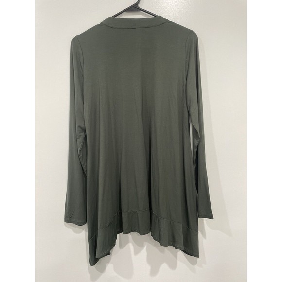 Logo By Lori Goldstein Sz XS Green 230 Rayon‎ Span Cardigan Velvet Trim Zip Up - Picture 4 of 5